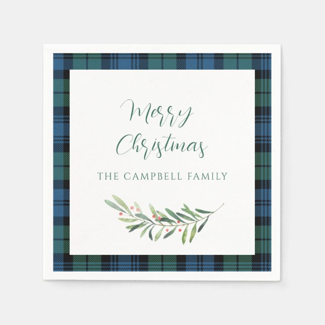 Plaid Green Check Christmas Holiday Tartan Paper Napkin (Front)