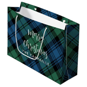 Plaid Green Check Rustic Christmas Campbell Tartan Large Gift Bag