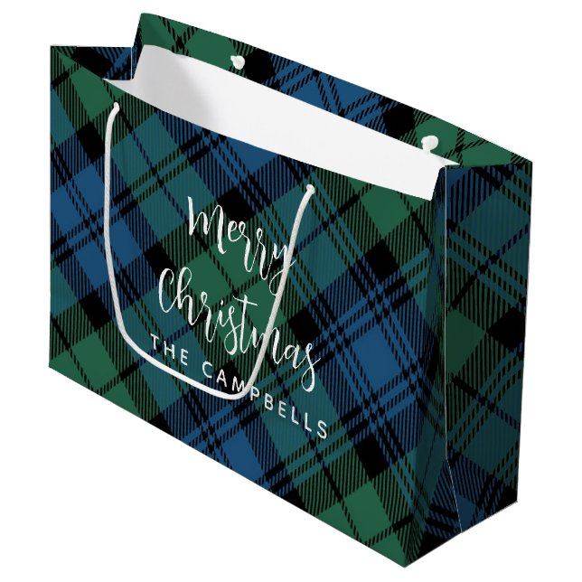 Plaid Green Check Rustic Christmas Campbell Tartan Large Gift Bag (Front Angled)