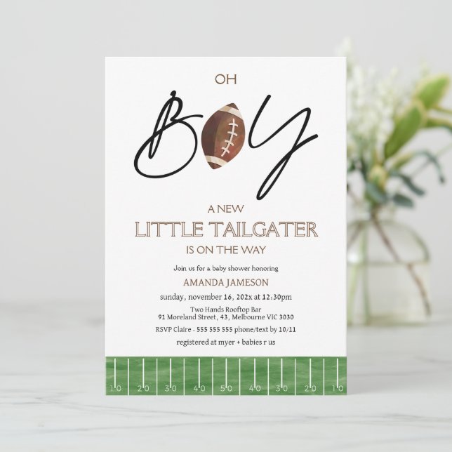 Plaid Green Football Baby Shower Invitation (Standing Front)