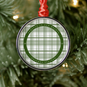 Plaid Green Memorial Photo Metal Ornament
