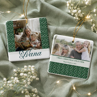 Plaid Green Nana First Christmas Grandchild Photo Ceramic Ornament