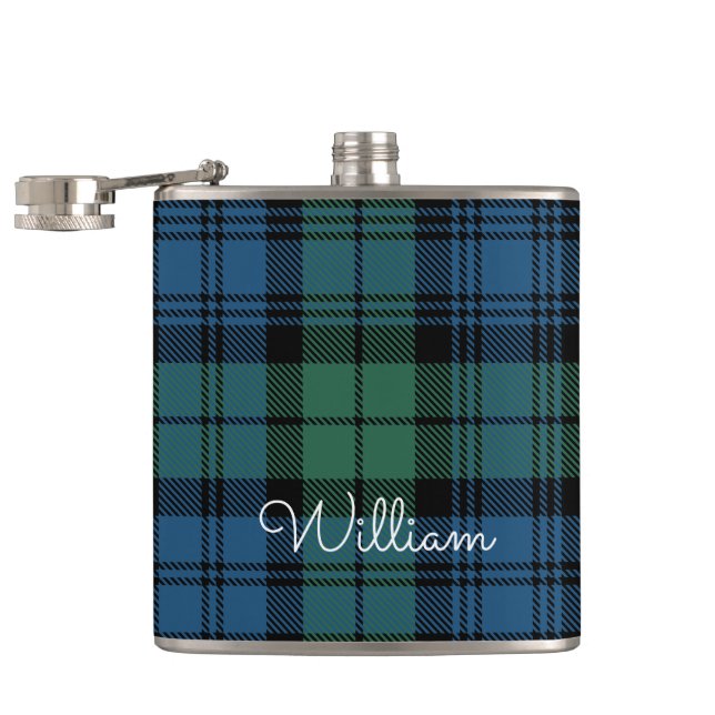 Plaid Green Tartan Dad Birthday Personalised Hip Flask (Opened)
