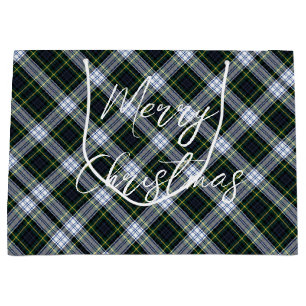Plaid Green White Festive Christmas Gordon Tartan Large Gift Bag