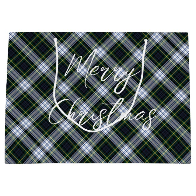 Plaid Green White Festive Christmas Gordon Tartan Large Gift Bag (Front)