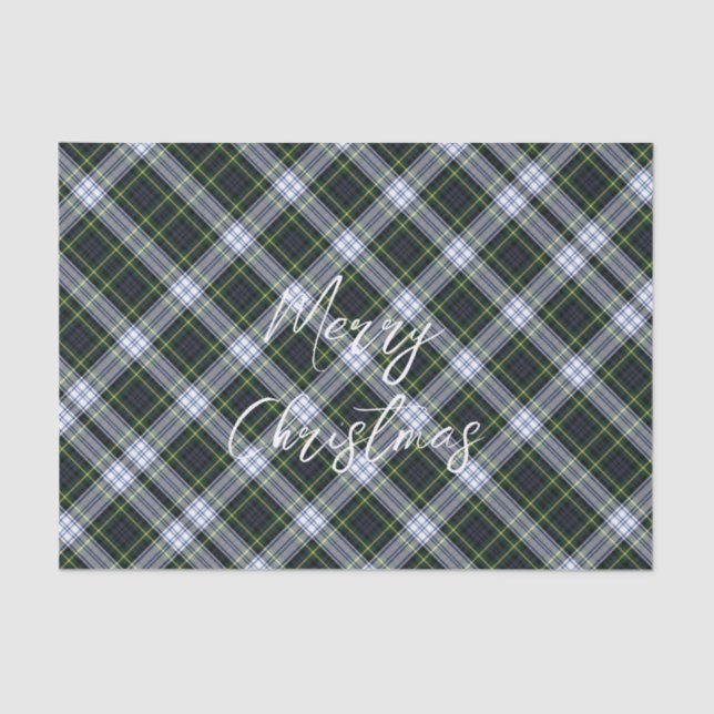 Plaid Green White Festive Christmas Gordon Tartan Tissue Paper (Front)