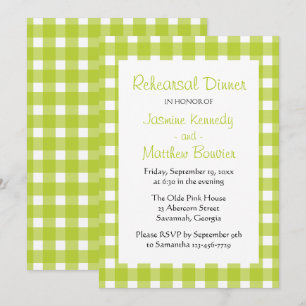 Plaid Green White Gingham Country Rehearsal Dinner Invitation