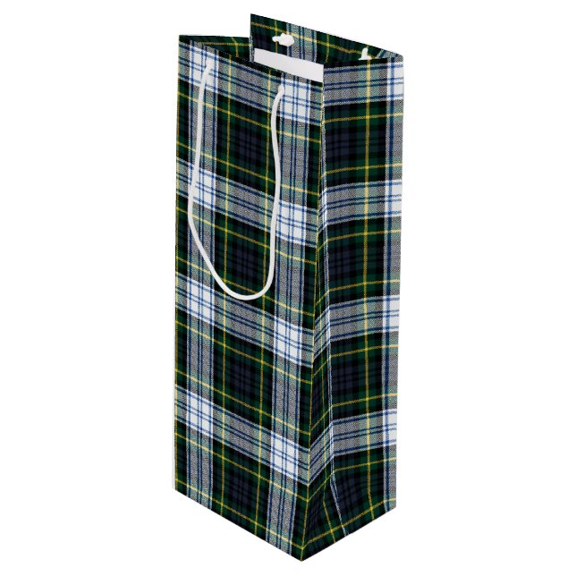 Plaid Green White Gordon Tartan Festive Party Wine Gift Bag (Front Angled)