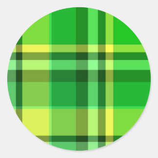 Plaid Green Yellow Classic Round Sticker