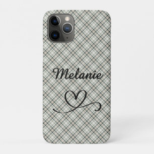 Plaid Greens and Beige Heart iPhone 11 Pro Case