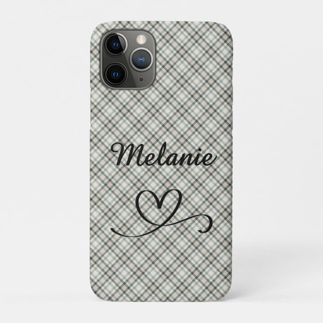 Plaid Greens and Beige Heart  Case-Mate iPhone Case (Back)