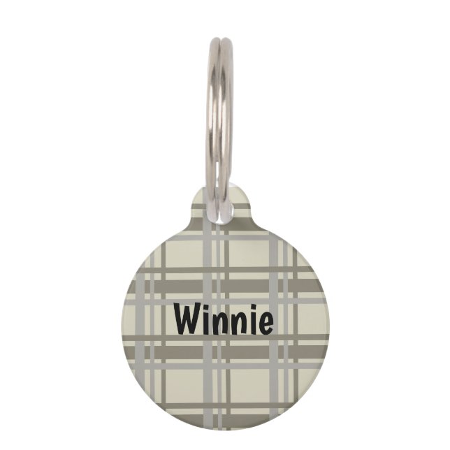 Plaid grey and cream pet tag (Front)