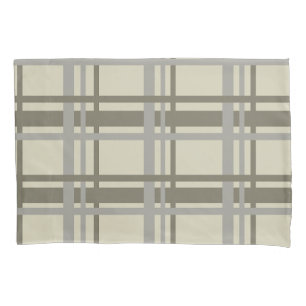 Plaid grey and cream pillowcase