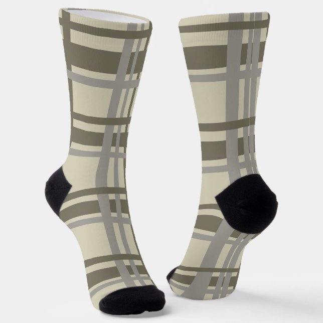 Plaid grey and cream socks (Angled)