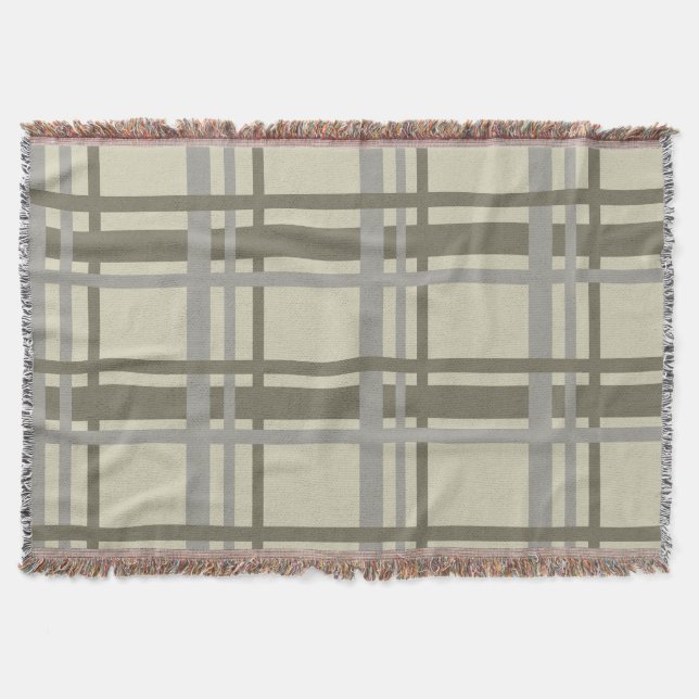 Plaid grey and cream throw blanket (Front)