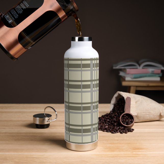 Plaid grey and cream water bottle (Coffee)