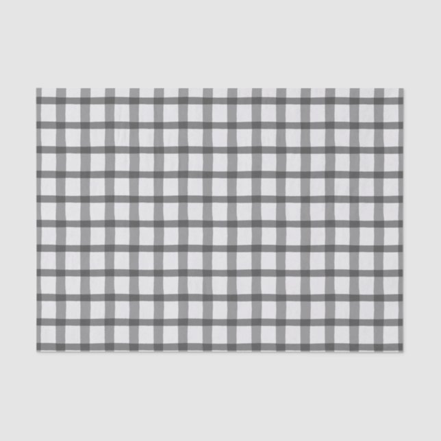 Plaid Grey and White Buffalo Check Tissue Paper (Front)
