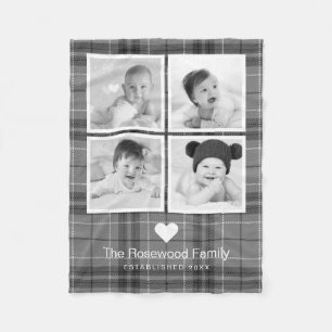 Plaid Grey Family Photo Collage Personalised Fleece Blanket