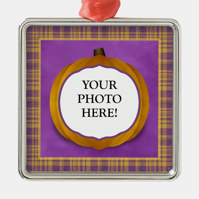 Plaid Halloween Pumpkin Custom Photo Ornament (Front)