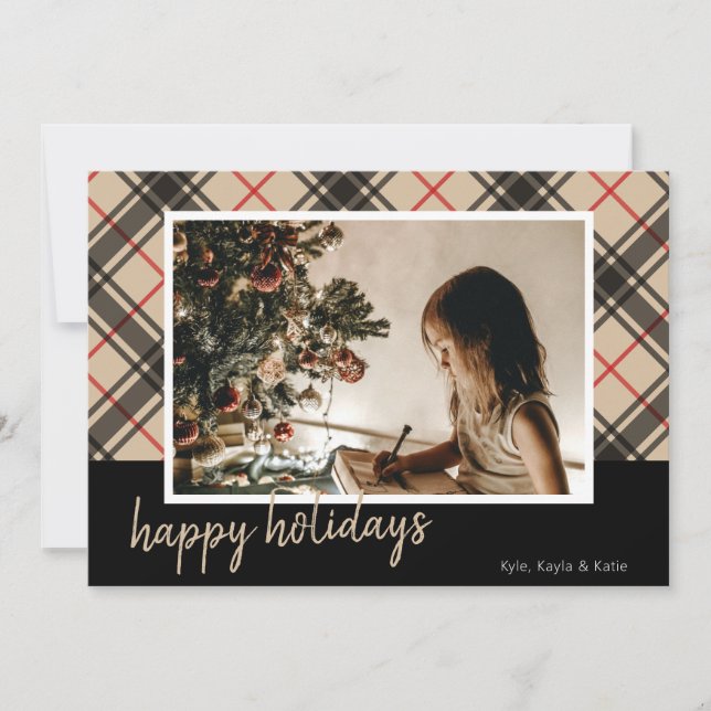 Plaid Happy Holidays Multi Photo Christmas Cards (Front)