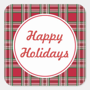 Plaid Happy Holidays Stickers