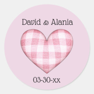 Plaid Heart 3D with Names and Date Classic Round Sticker