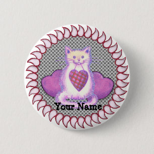 Plaid Heart Cat pin button