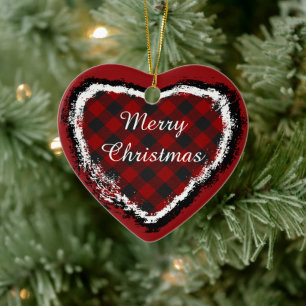 Plaid heart ceramic ornament