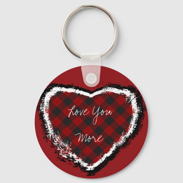 Plaid heart, Love You More Key Ring (Front)