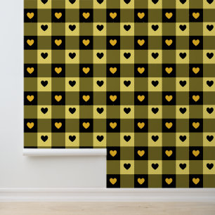     Plaid & Hearts Cute Fun Black & Yellow Nursery Wallpaper