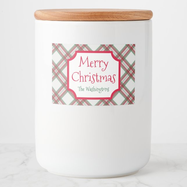 Plaid Holiday Christmas Jar Food Stickers Labels (Front)