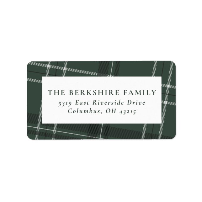 Plaid holiday green return address sticker (Front)