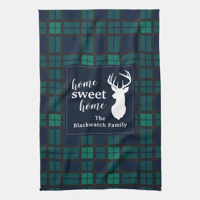 Plaid Holiday Tartan Clan Blackwatch Personalised Tea Towel (Vertical)