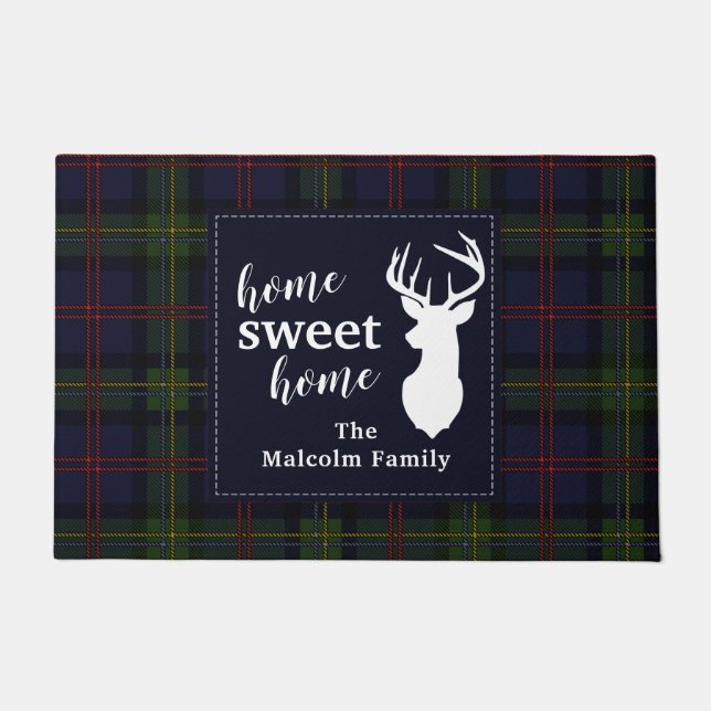 Plaid Holiday Tartan Clan Malcolm Personalised Doormat (Front)