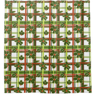 Plaid Holly Berries Christmas Shower Curtain