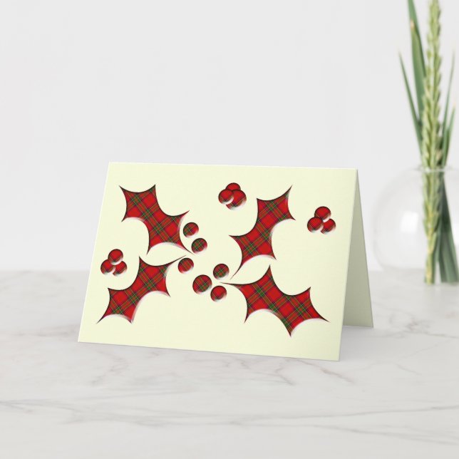 Plaid Holly Christmas Shape Holiday Card (Front)