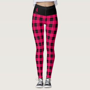 Plaid Hot Pink Black Personalised Leggings