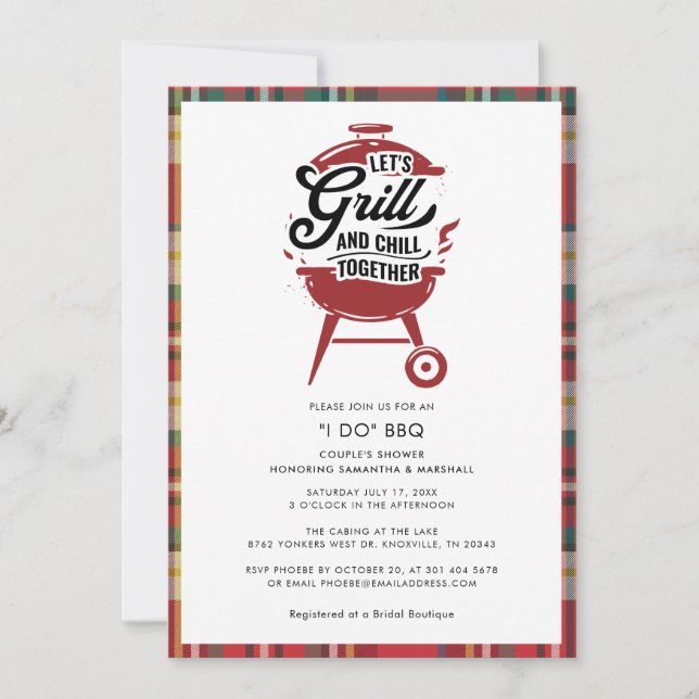 Plaid I DO BBQ Couples Shower Engagement Party Invitation (Front)