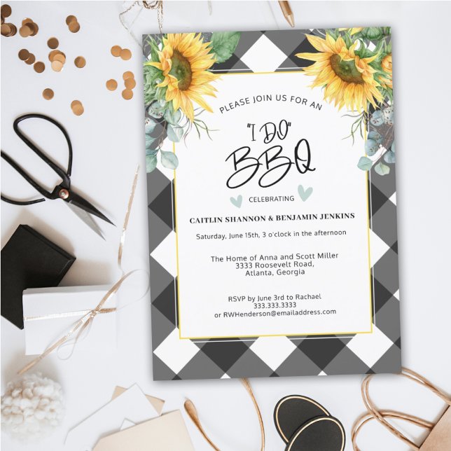 Plaid I Do BBQ Sunflower Engagement Bridal Shower Invitation (Creator Uploaded)