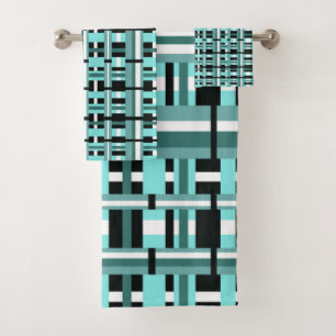 Plaid in Aqua, Teal, Black & White Bold Bath Towel Set