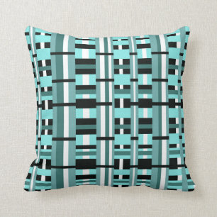 Plaid in Aqua, Teal, Black & White Cushion