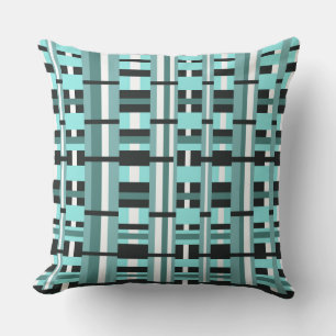Plaid in Aqua, Teal, Black & White Cushion