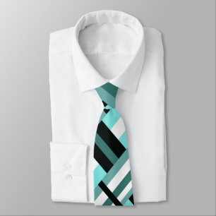 Plaid in Aqua, Teal, Black & White Modern Pattern Tie