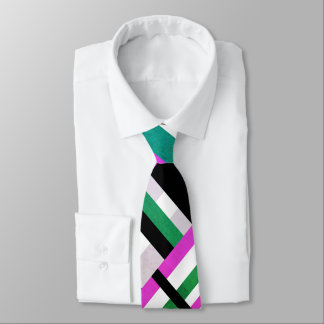Plaid in Black, White, Green & Pink Modern Pattern Tie