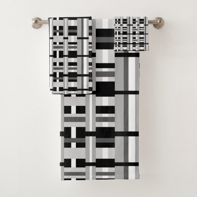 Plaid in Black, White & Grey Bath Towel Set (Insitu)