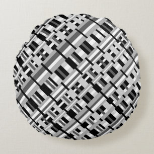 Plaid in Black White & Grey Diagonal Round Cushion