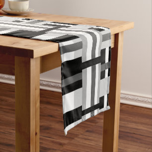 Plaid in Black, White & Grey Short Table Runner