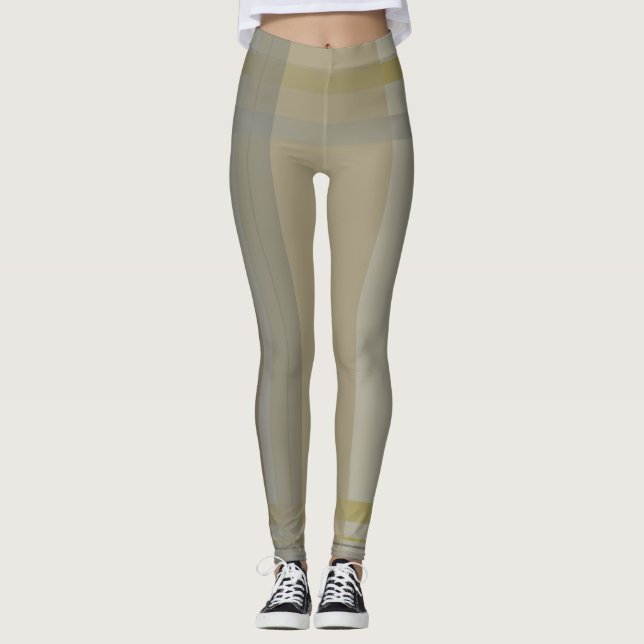 plaid in gold, silver copper, greys & beiges leggings (Front)