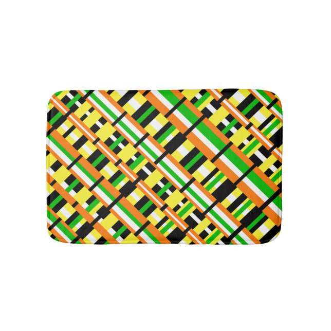 Plaid in Green, Orange & Yellow Modern Diagonal Bath Mat (Front)