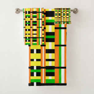 Plaid in Green, Orange & Yellow Modern Pattern Bath Towel Set